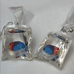 Clever Earrings Fish in a Bag with Clear Resin Water like from a fish store